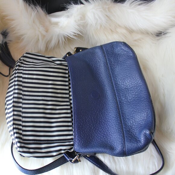 Kate Spade Blue Pebbled Leather Polly Large Convertible Crossbody Handbag Purse - Picture 2 of 9